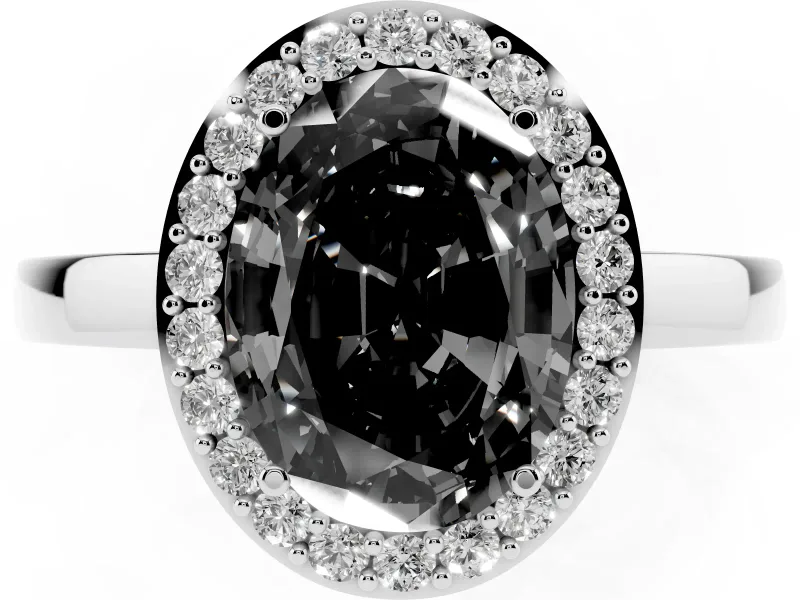 Fancy Black Oval Cut Diamond Halo Ring Set in Silver with Solitaire Band and Prong Setting