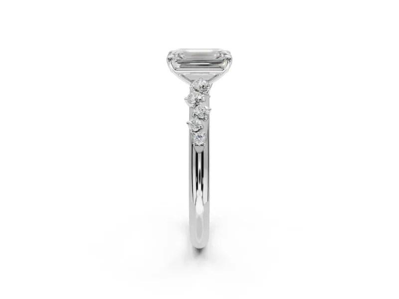 Emerald Cut Solitaire Engagement Ring Setting | Graduated Scattered Accents | Platinum