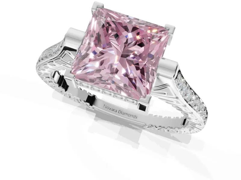 Princess Cut Engagement Ring Setting for a Fancy Pink Lab-Grown Diamond | Sterling Silver - Design NV-24586