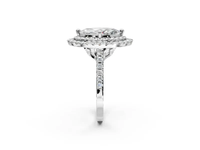 Marquise Double Halo Engagement Ring Setting | Pave Shoulders | White Gold