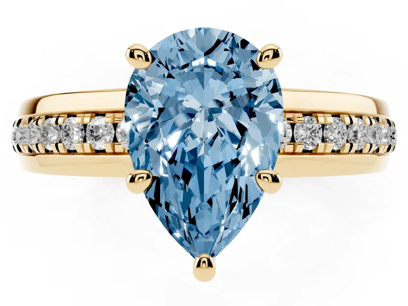 Pear-Shaped Channel Set Engagement Ring Setting for a Fancy Blue Lab-Grown Diamond | Rope Collar | Yellow Gold