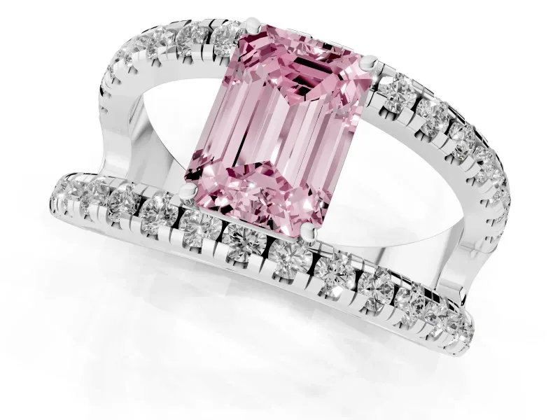 Emerald Cut Split Shank Pavé Engagement Ring Setting for a Fancy Pink Lab-Grown Diamond | Platinum