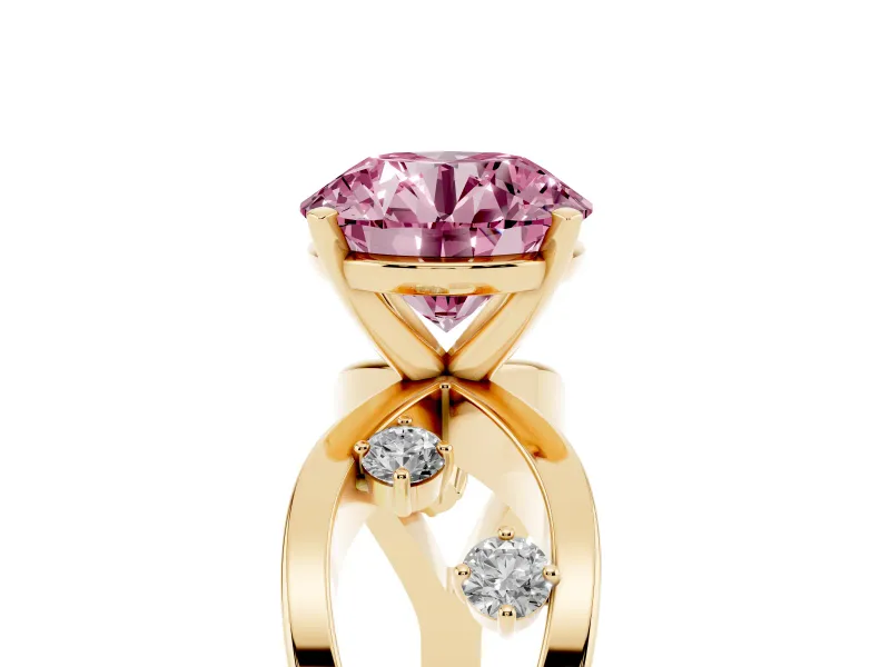 Round Loop Engagement Ring Setting for a Fancy Pink Lab-Grown Diamond | Yellow Gold