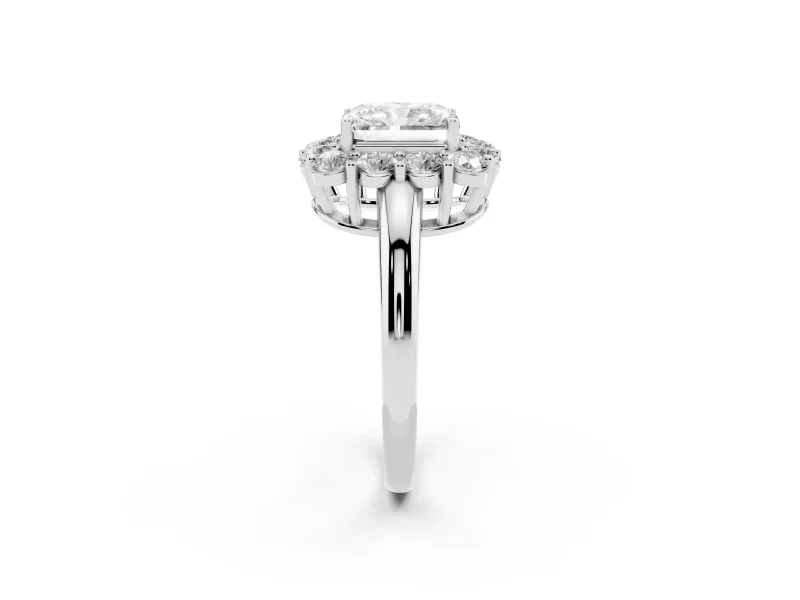 Radiant Cut Cluster Halo Engagement Ring Setting | Large Round Accents | Sterling Silver