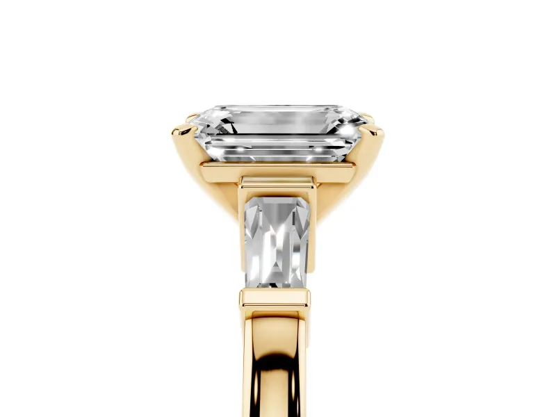 Emerald Cut Three-Stone Engagement Ring Setting | Tapered Baguettes | Yellow Gold