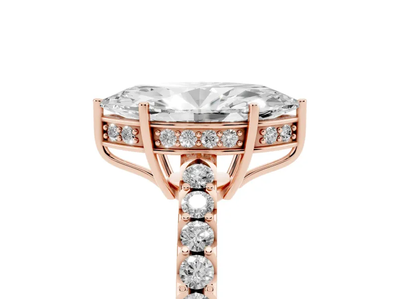 Marquise Hidden Halo Solitaire Engagement Ring Setting | Shared Prong Band | Rose Gold