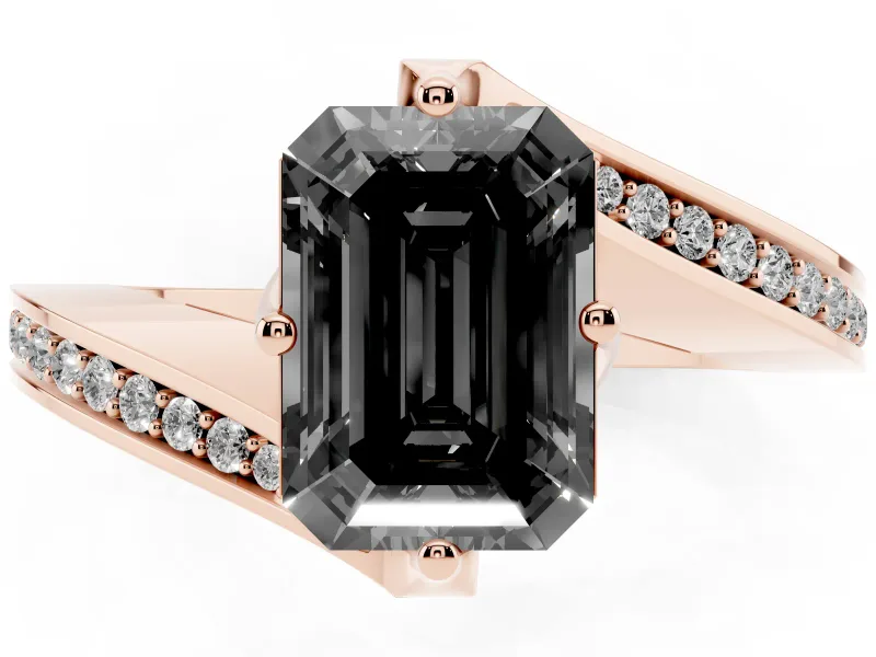 Emerald Cut Bypass Pavé Engagement Ring Setting for a Black Center | Swept Shoulders | Rose Gold