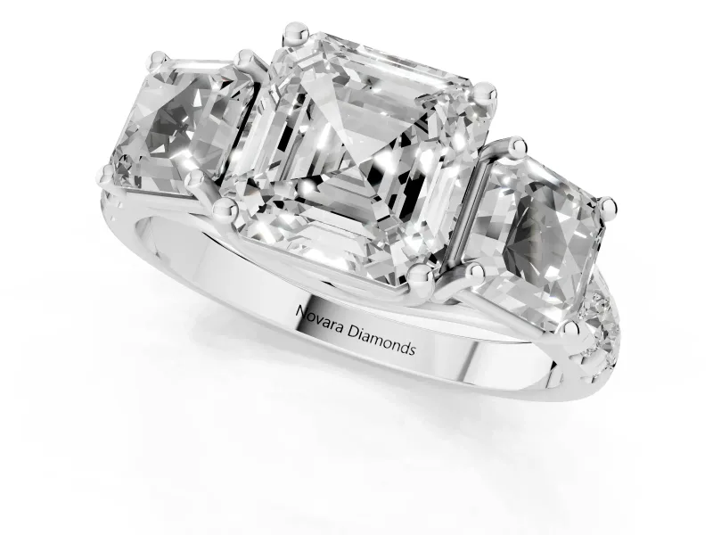 Asscher Cut Three Stone Engagement Ring Setting | Accented Shoulders | White Gold