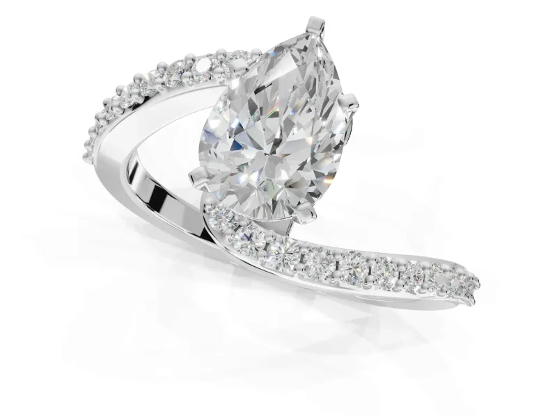 Pear-Shaped Bypass Pavé Solitaire Engagement Ring Setting | Swirl Band | Platinum