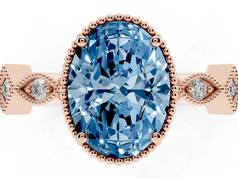 Fancy Blue Oval Cut Diamond Milgrain Marquise Twist Band Ring Set in Rose gold with Prong Setting