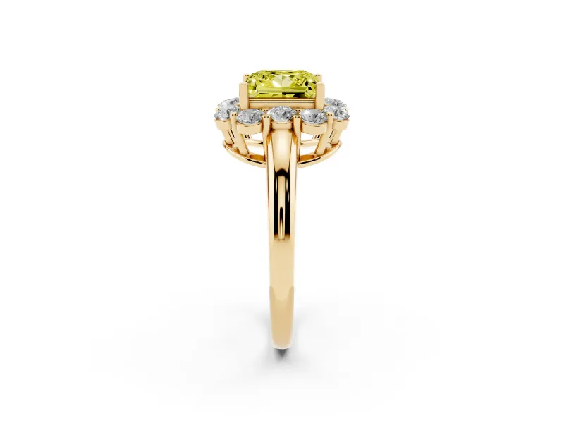 Princess Cut Graduated Milgrain Halo Engagement Ring Setting for a Fancy Yellow Lab-Grown Diamond | Yellow Gold