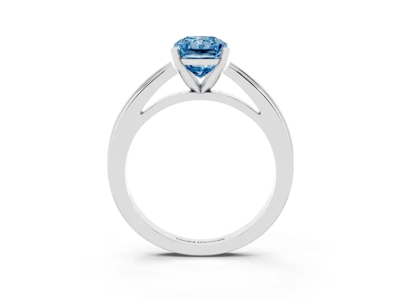 Radiant Cut Solitaire Engagement Ring Setting for a Fancy Blue Lab-Grown Diamond | Stepped Flat Band | White Gold