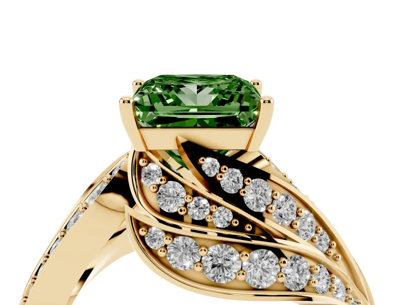 Princess Cut Bypass Pavé Engagement Ring Setting for a Fancy Green Lab-Grown Diamond | Graduated Pavé | Yellow Gold