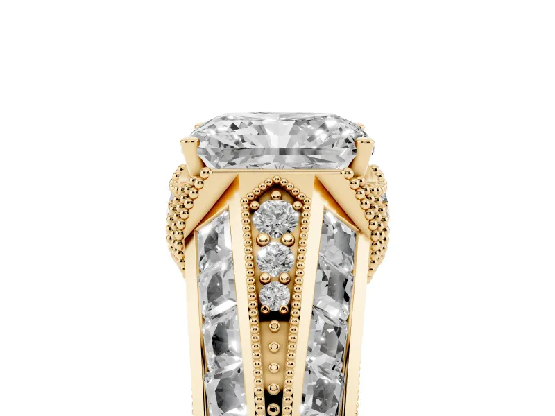 Radiant Cut Vintage Milgrain Engagement Ring Setting | Hidden Halo | Yellow Gold