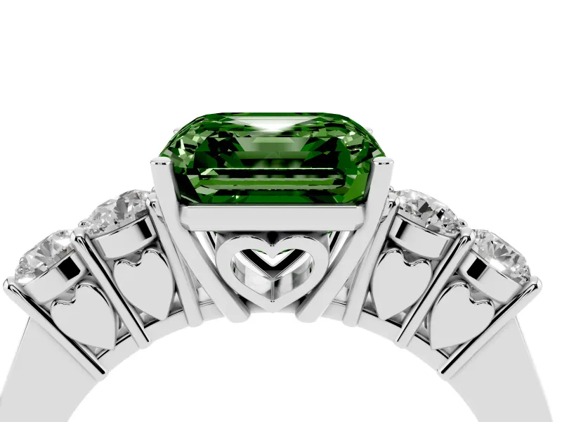 Asscher Cut 5 Stone Engagement Ring Setting for a Fancy Green Lab-Grown Diamond | Sterling Silver