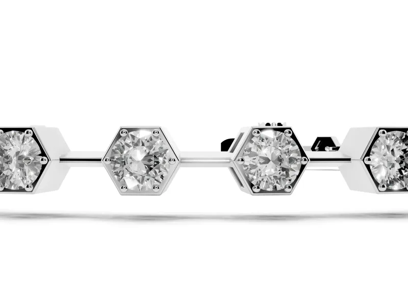 Round Lab-Grown Diamond Hexagon Frame Station Bracelet | Bar Links | Sterling Silver