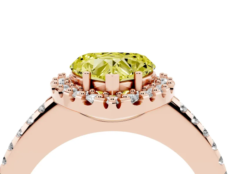 Heart-Shaped Pave Halo Engagement Ring Setting for a Fancy Yellow Lab-Grown Diamond | Pave Band | Rose Gold