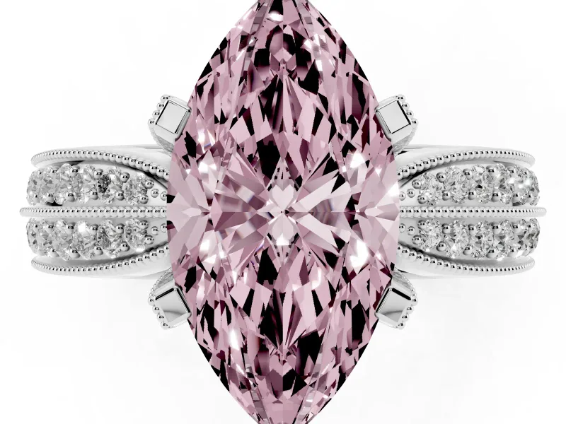 Marquise Milgrain Solitaire Engagement Ring Setting for a Fancy Pink Lab-Grown Diamond | Platinum