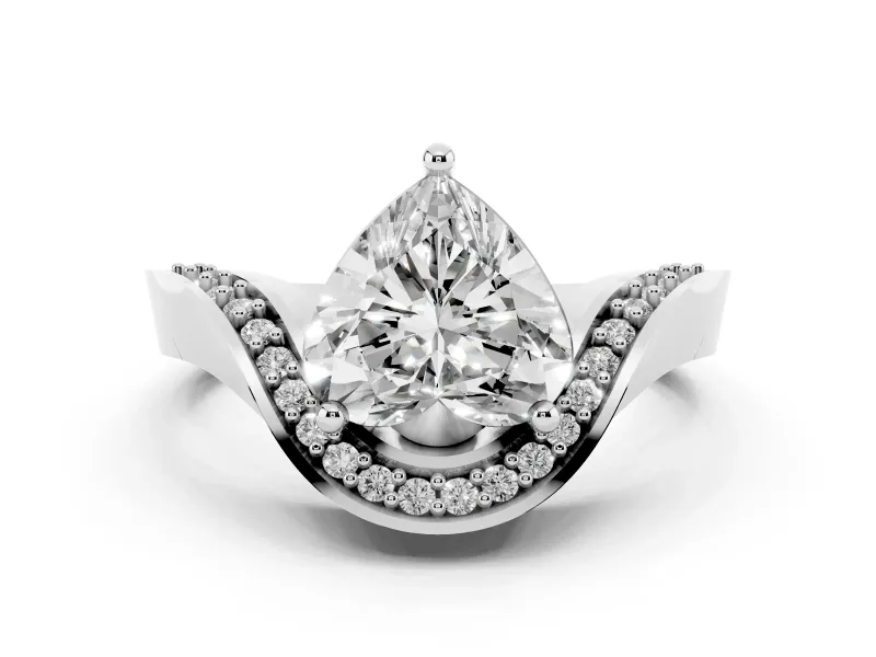Heart Cut Diamond Solitaire Engagement Ring Set in Silver with Pavé Shoulders