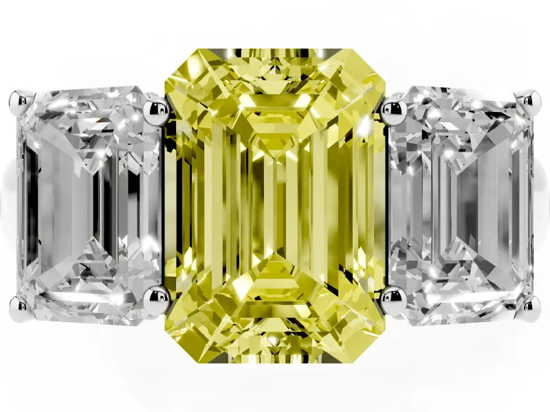 Emerald Cut Engagement Ring Setting for a Fancy Yellow Lab-Grown Diamond | Sterling Silver - Design NV-24908