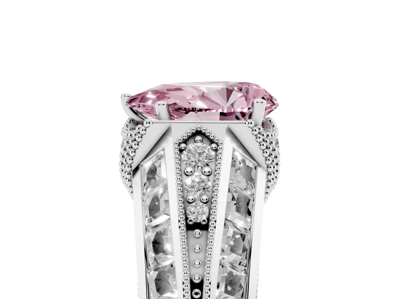 Pear-Shaped Vintage Milgrain Engagement Ring Setting for a Fancy Pink Lab-Grown Diamond | Hidden Halo | Sterling Silver