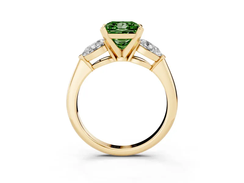 Princess Cut 3-Stone Engagement Ring Setting for a Fancy Green Lab-Grown Diamond | Yellow Gold