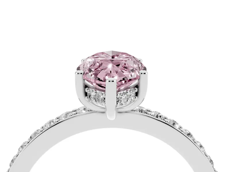 Fancy Pink Marquise Cut Diamond Pavé Band Ring Set in White gold with Prong-Set Center Stone