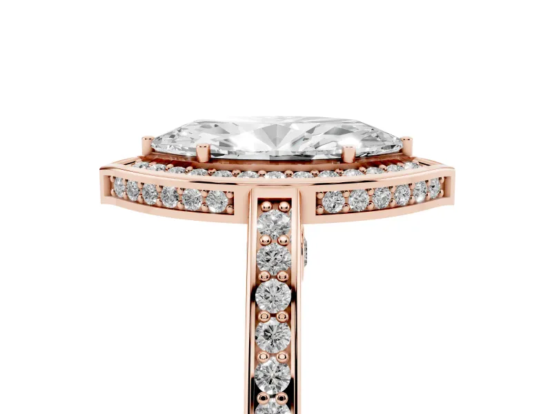 Marquise Sectioned Halo Engagement Ring Setting | Pavé Gallery and Band | Rose Gold