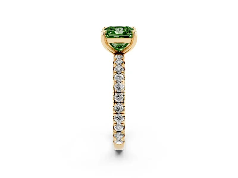 Princess Cut Engagement Ring Setting for a Fancy Green Lab-Grown Diamond | Yellow Gold - Design NV-24510