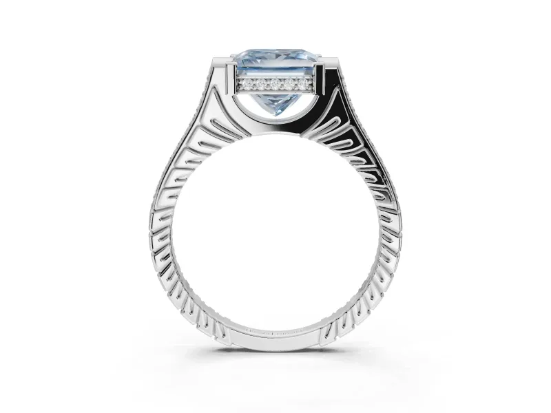 Princess Cut Vintage Cathedral Engagement Ring Setting for a Fancy Blue Lab-Grown Diamond | Carved Band | Platinum