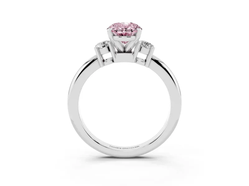 Fancy Pink Three-Stone Oval Cut Diamond Ring Set in Silver with Prong Setting and Plain Band