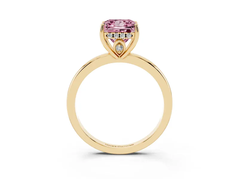 Princess Cut Engagement Ring Setting for a Fancy Pink Lab-Grown Diamond | Hidden Halo | Yellow Gold