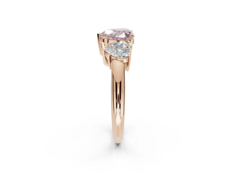 Heart-Shaped Three Stone Engagement Ring Setting for a Fancy Pink Lab-Grown Diamond | Plain Band | Rose Gold