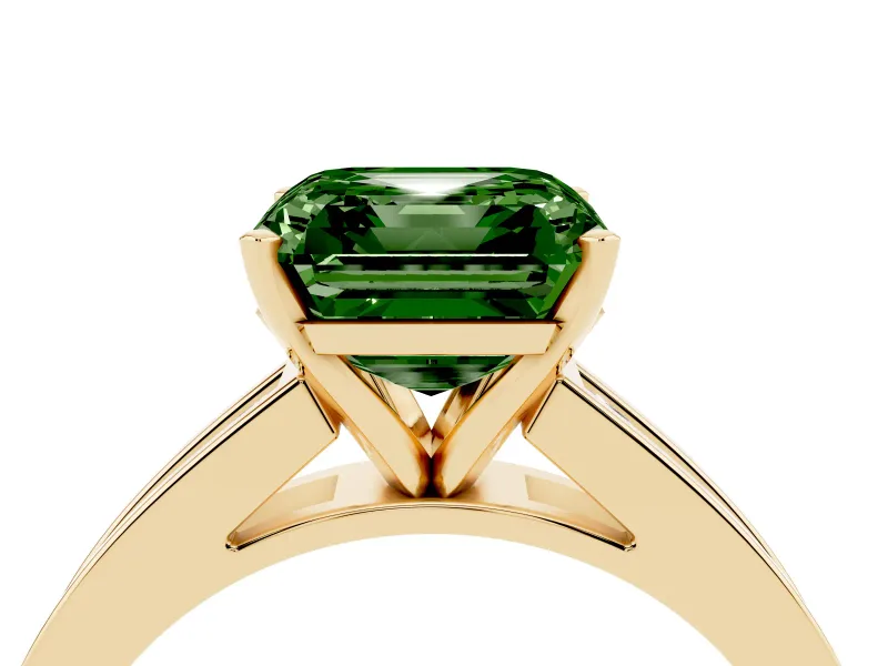 Asscher Cut Channel Engagement Ring Setting for a Fancy Green Lab-Grown Diamond | Yellow Gold