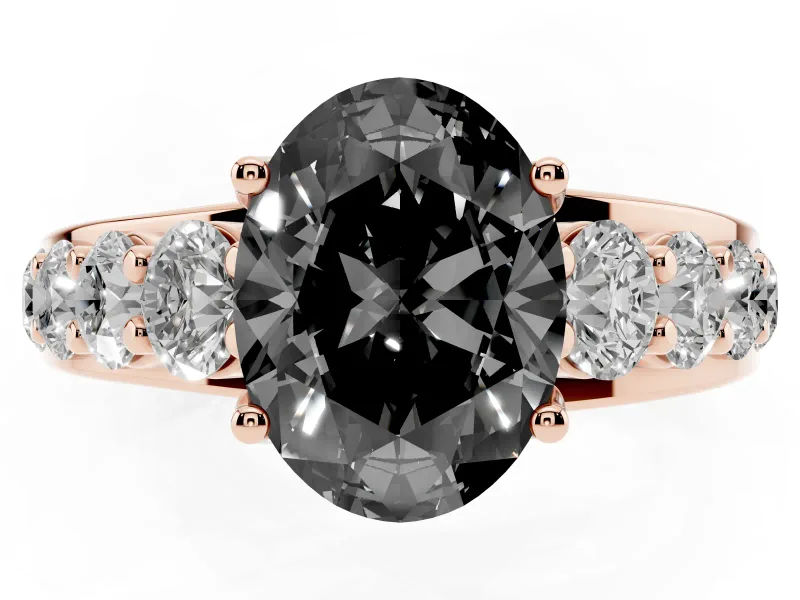 Oval Graduated Engagement Ring Setting for a Black Center | Rose Gold