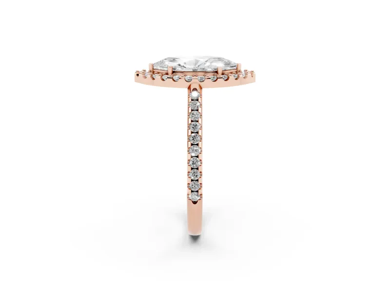 Marquise Pave Halo Engagement Ring Setting | Pave Band | Rose Gold