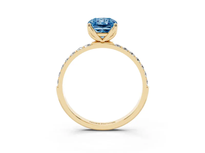Radiant Cut Pave Solitaire Engagement Ring Setting for a Fancy Blue Lab-Grown Diamond | Slim Band | Yellow Gold
