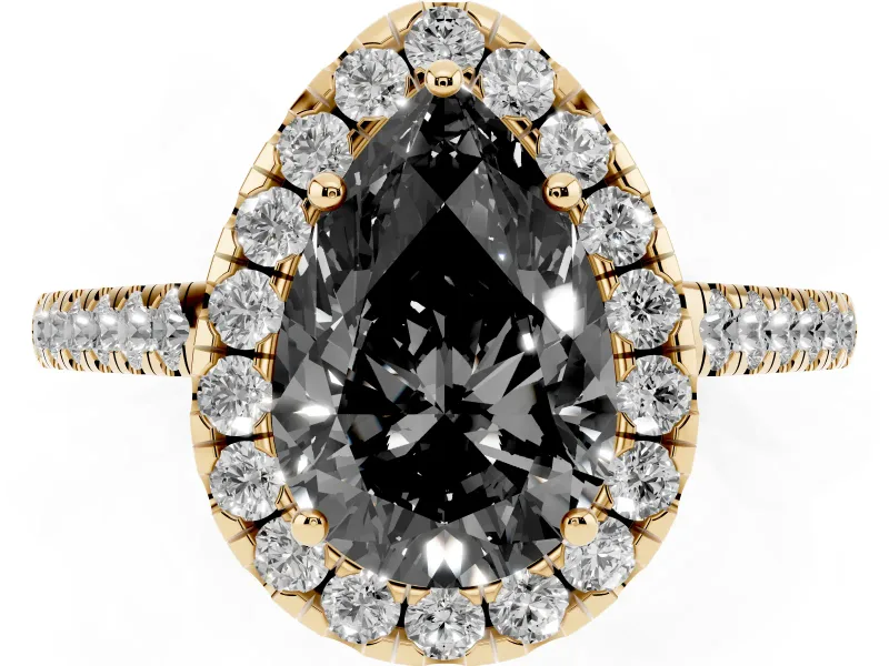 Pear-Shaped Halo Engagement Ring Setting for a Black Center | Pavé Shoulders | Yellow Gold