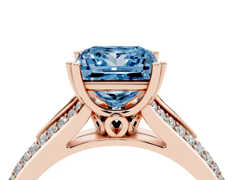Princess Cut Split Shank Engagement Ring Setting for a Fancy Blue Lab-Grown Diamond | Pave Band | Rose Gold