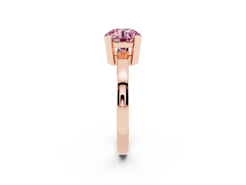 Fancy Pink Round Cut Diamond Solitaire Ring Set in Rose gold with Prong Head and Smooth Polished Band