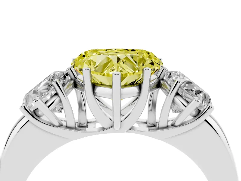 Heart-Shaped Three Stone Engagement Ring Setting for a Fancy Yellow Lab-Grown Diamond | Matching Side Stones | Platinum