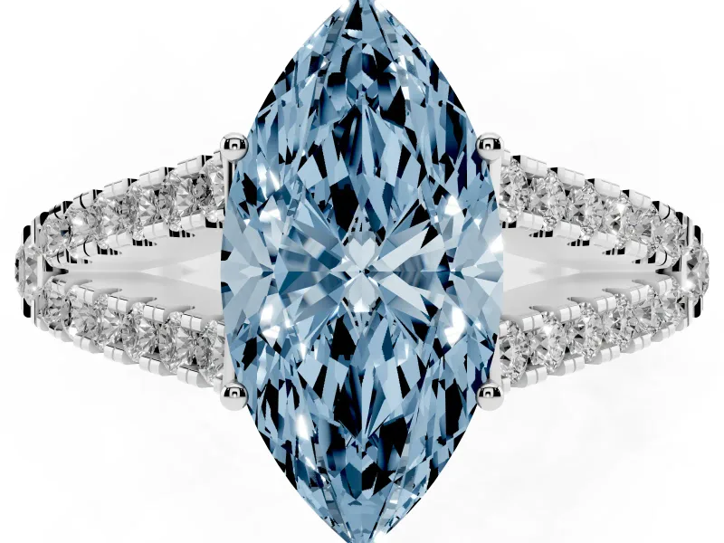 Marquise Graduated Split Shank Engagement Ring Setting for a Fancy Blue Lab-Grown Diamond | Platinum