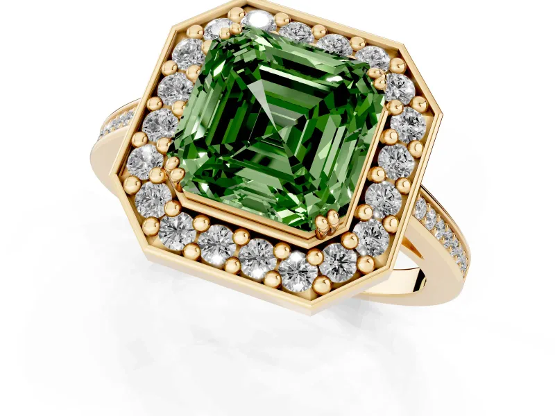 Asscher Cut Halo Engagement Ring Setting for a Fancy Green Lab-Grown Diamond | Polished Halo Rim | Yellow Gold