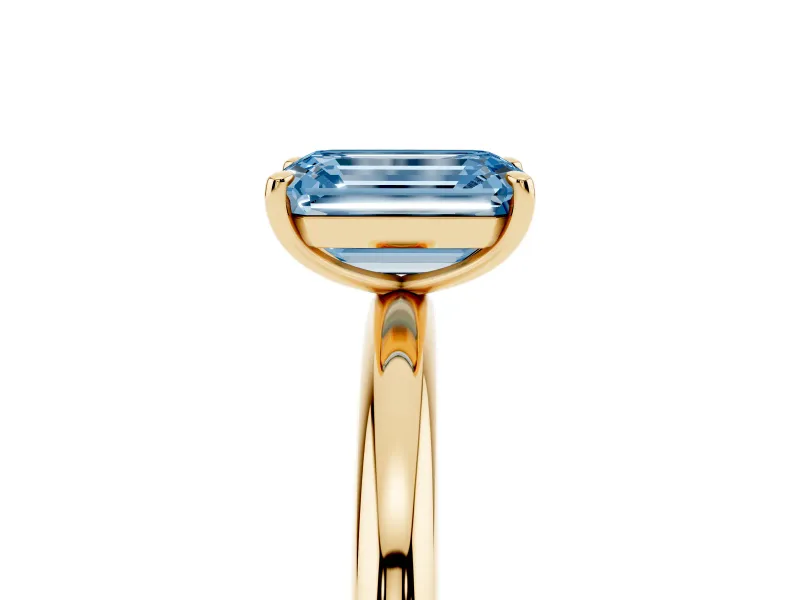 Emerald Cut Low Set Solitaire Engagement Ring Setting for a Fancy Blue Lab-Grown Diamond | Plain Band | Yellow Gold