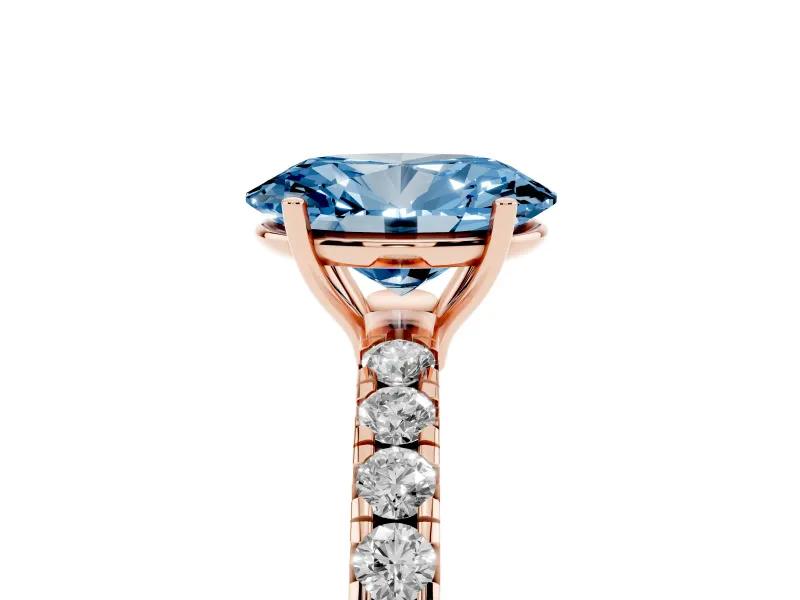 Oval Pave Engagement Ring Setting for a Fancy Blue Lab-Grown Diamond | Shared Prong Band | Rose Gold