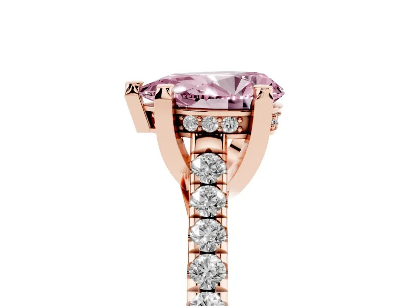 Pear-Shaped Hidden Halo Pave Engagement Ring Setting for a Fancy Pink Lab-Grown Diamond | Claw Prongs | Rose Gold