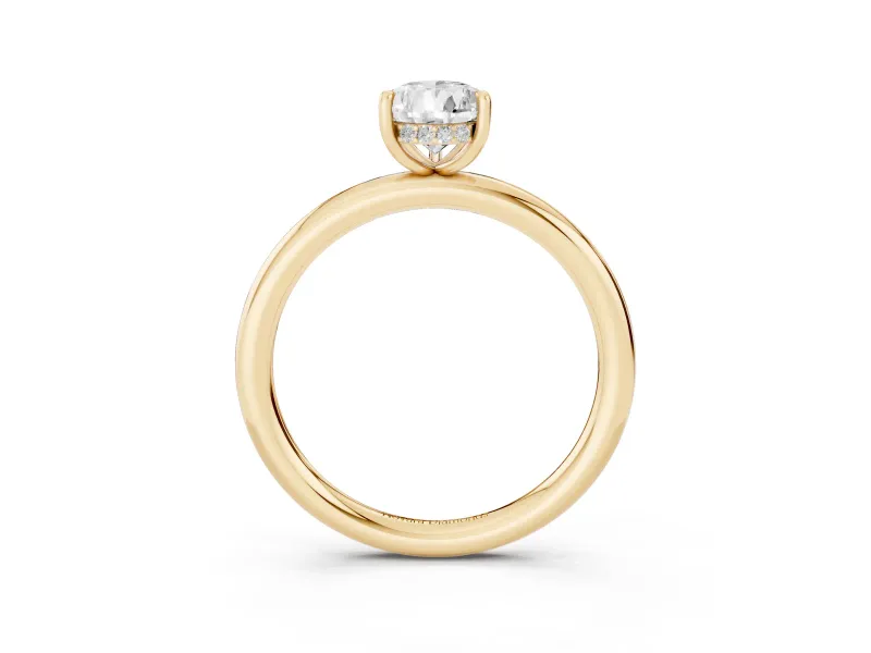 Pear-Shaped Hidden Halo Engagement Ring Setting | Thin Plain Band | Yellow Gold