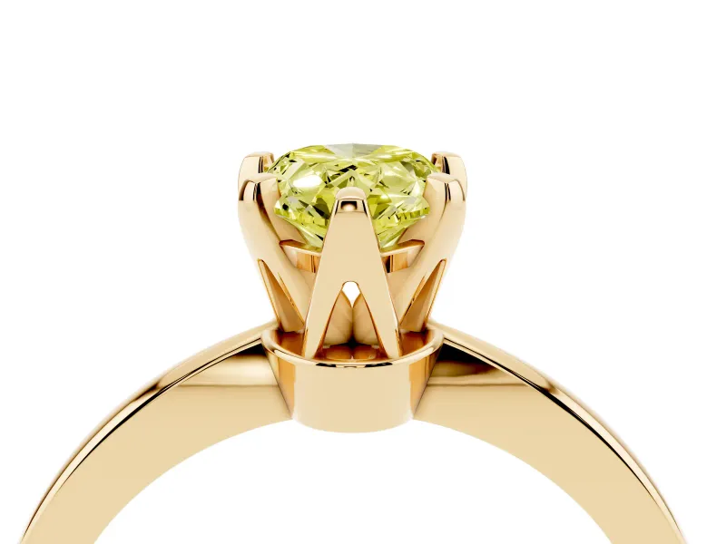 Fancy Yellow Pear Cut Diamond Solitaire Engagement Ring Set in Yellow gold with Slim Tapered Solitaire Band