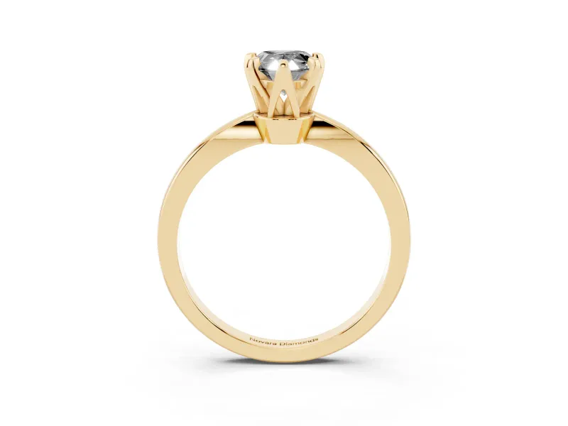 Fancy Black Pear Cut Diamond Solitaire Engagement Ring Set in Yellow gold with Slim Tapered Solitaire Band