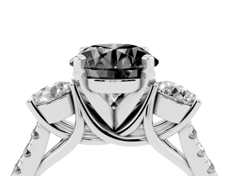 Round Three-Stone Engagement Ring Setting for a Black Center | Pavé Shoulders | Sterling Silver